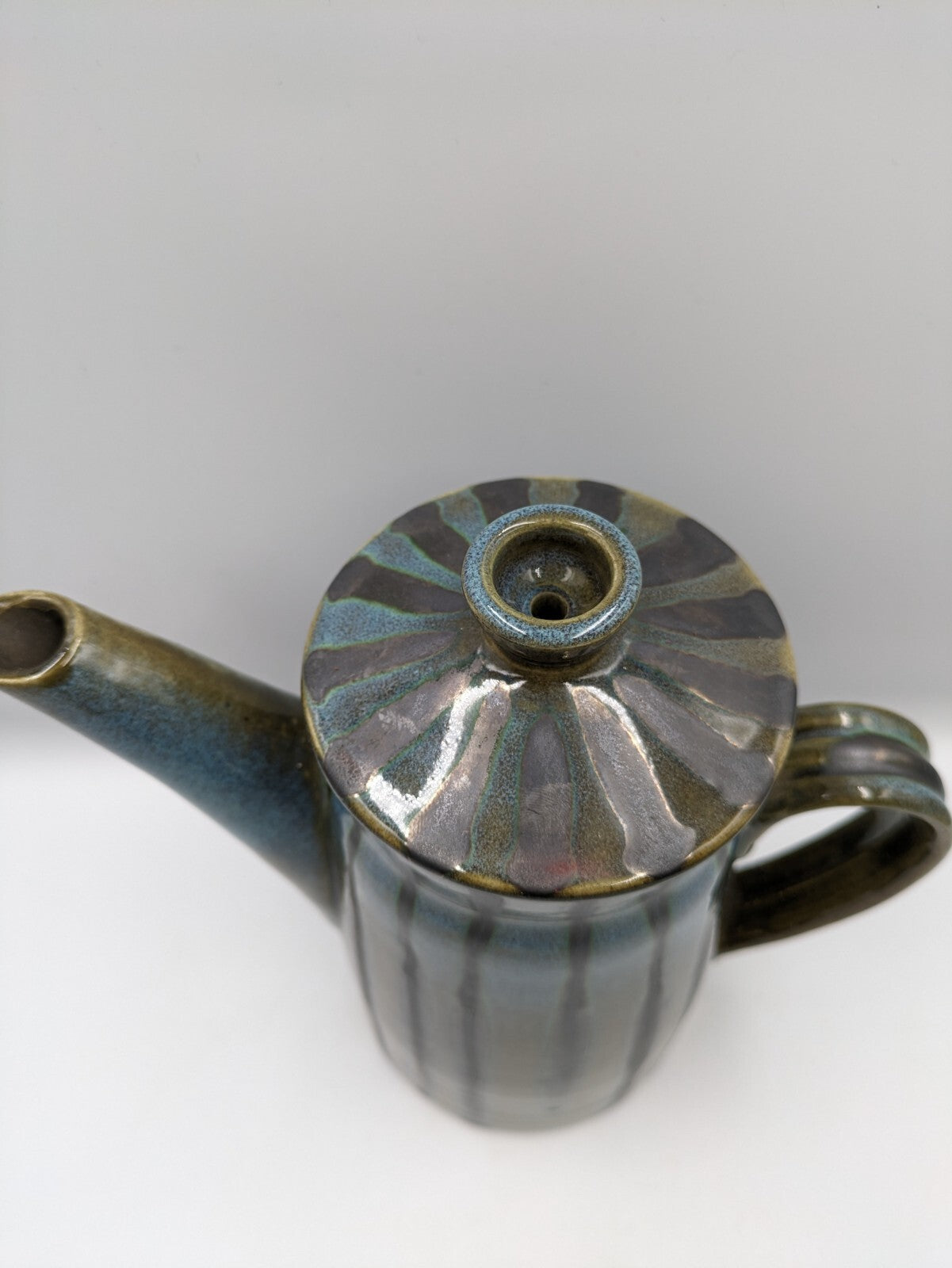 Stoneware Coffee Pot Tall Teapot Textured Design W Lid Vintage Mid Century Retro