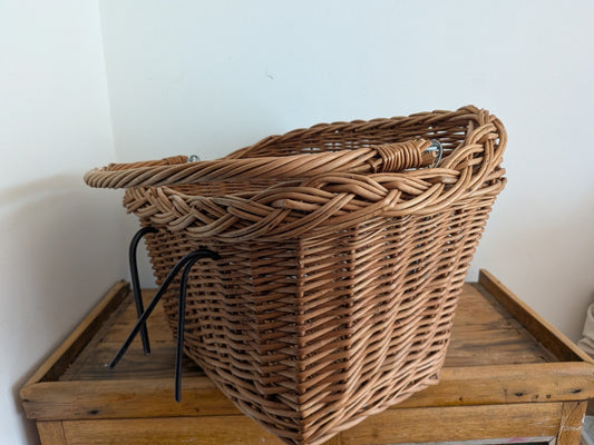 Old LARGE Vintage Wicker Bike Bicycle Shopping Basket Cane Handle Deep Original 