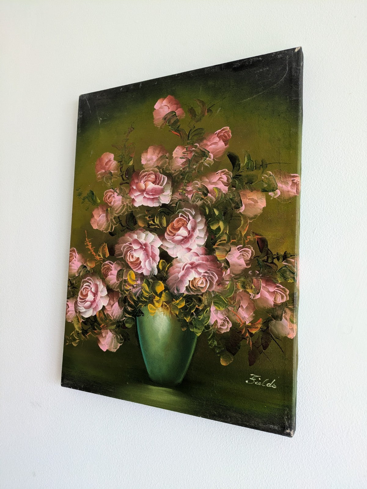 Signed Oil Painting Floral Bouquet Picture Vintage Still Life On Canvas Fields