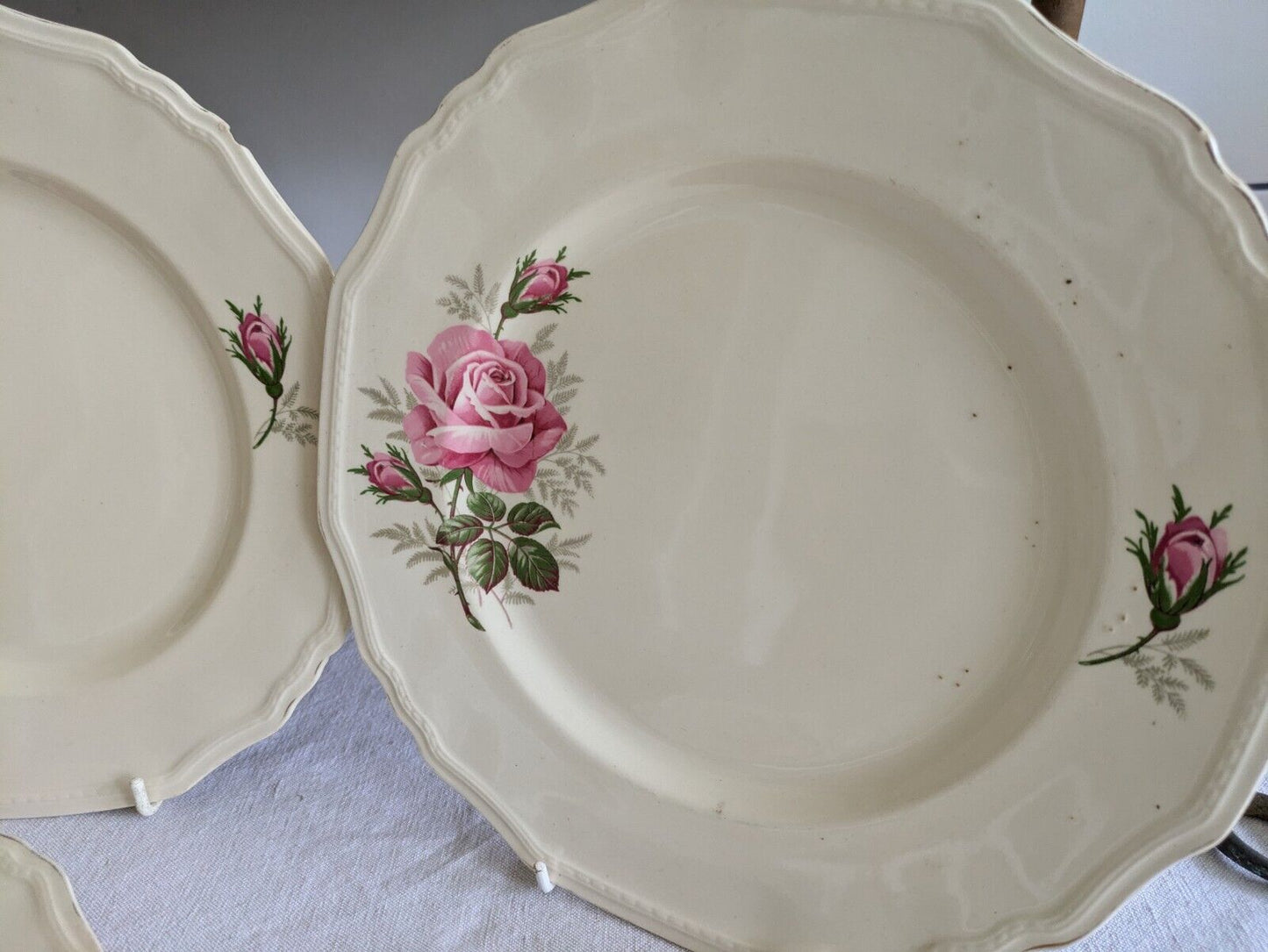 6x VINTAGE ALFRED MEAKIN SANDRINGHAM CABBAGE ROSE DINNER PLATE UP CREAM SHABBY 