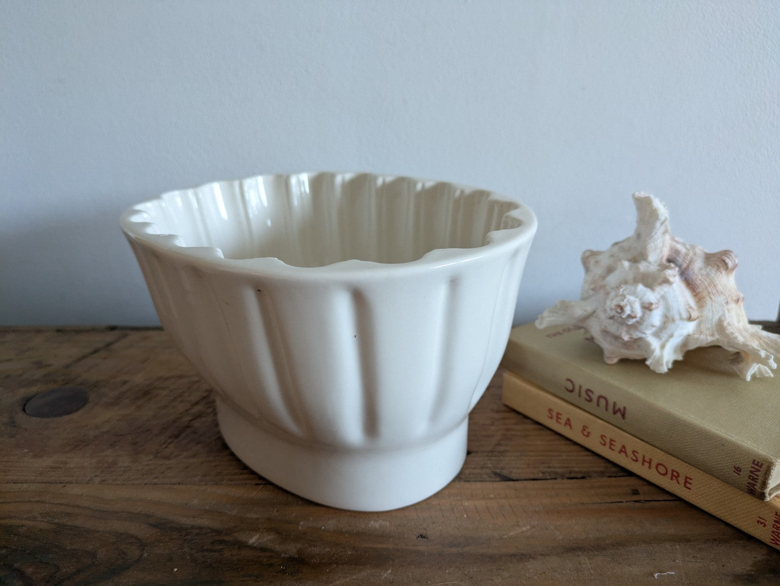 XL Antique White Jelly Mould Oval Ironstone with Rose Motif Victorian Impressed