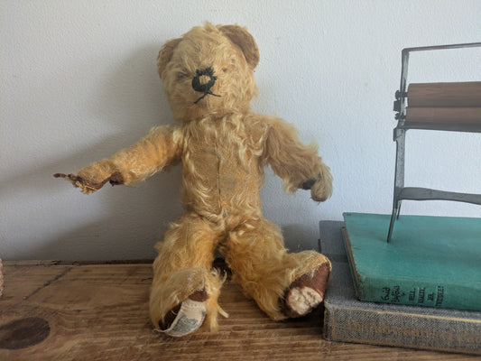 Antique Vintage 1930s Chad Valley English Golden Mohair Teddy Bear 30cm Tlc Old