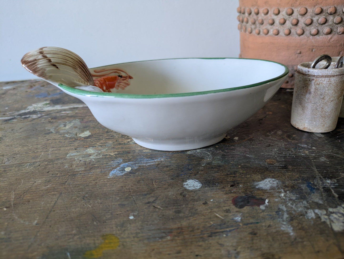 Handmade Italian Lobster Shell Scallop Majolica Oval Porcelain Serving Dish Bowl