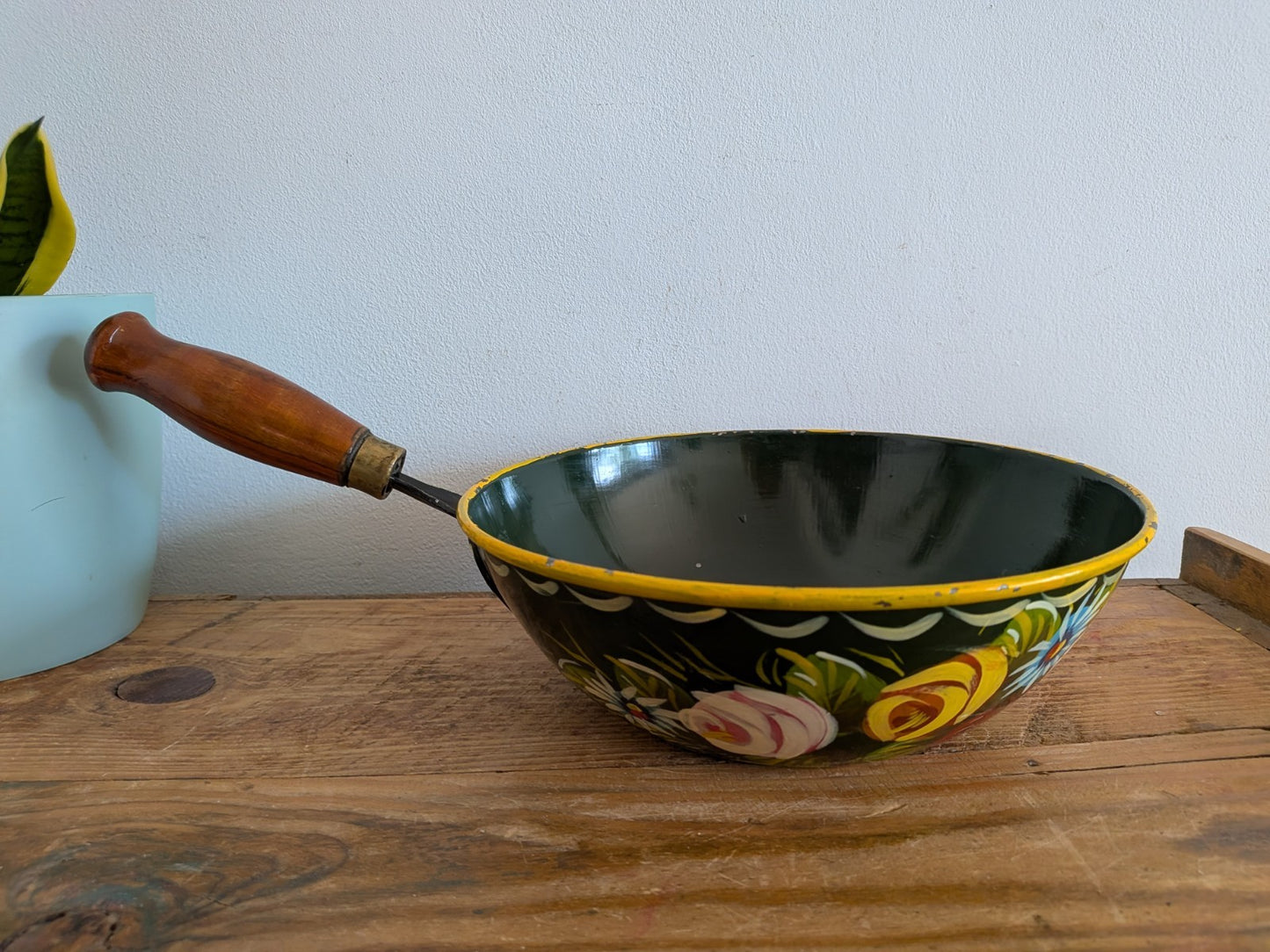 Vintage Floral Handpainted Bargeware Frying Pan Canal Boat Accessory Folk Art 