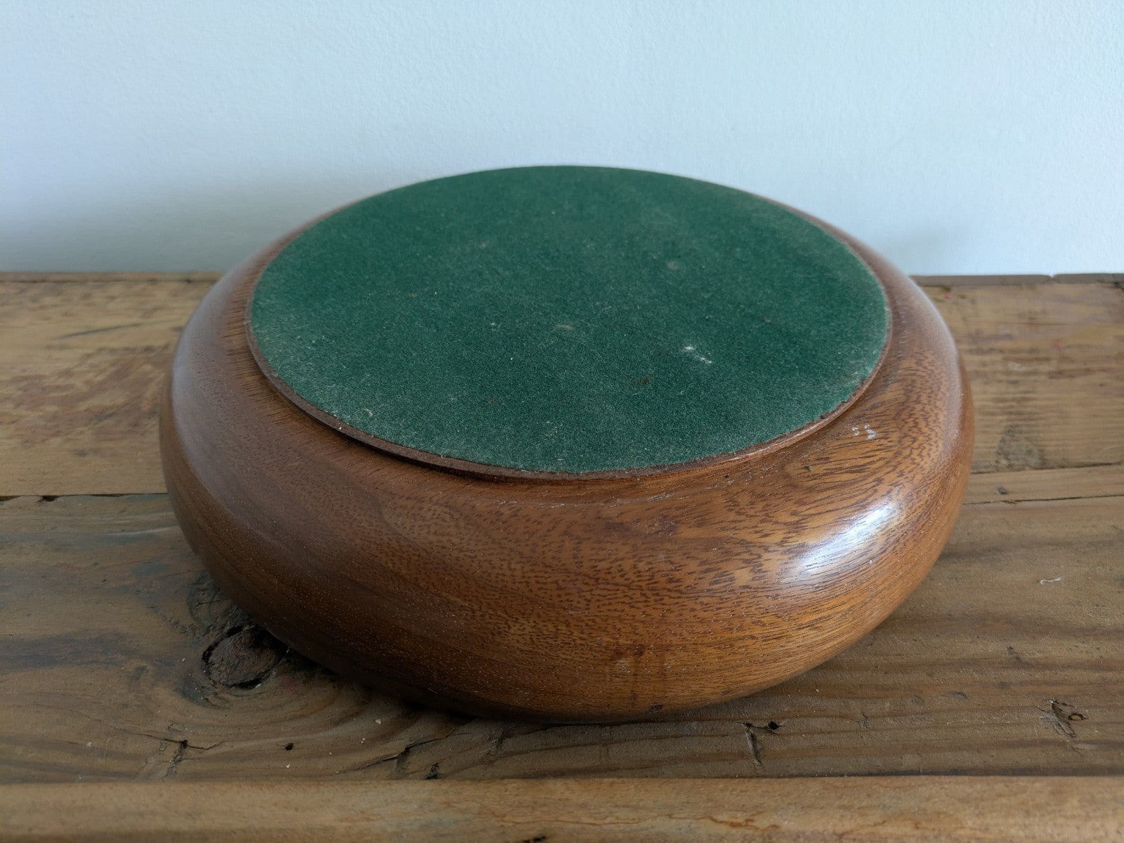Vintage Mid Century Retro Solid Wood bowl Fruit Serving Round Prop Platter Dark