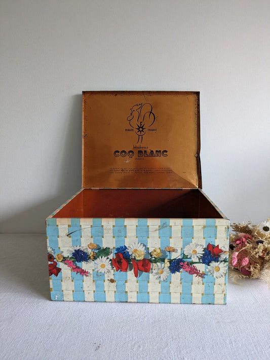 Rare French Oversize XL Coq Blanc Bonbon Sweet Collectable Tin Box Container Vtg