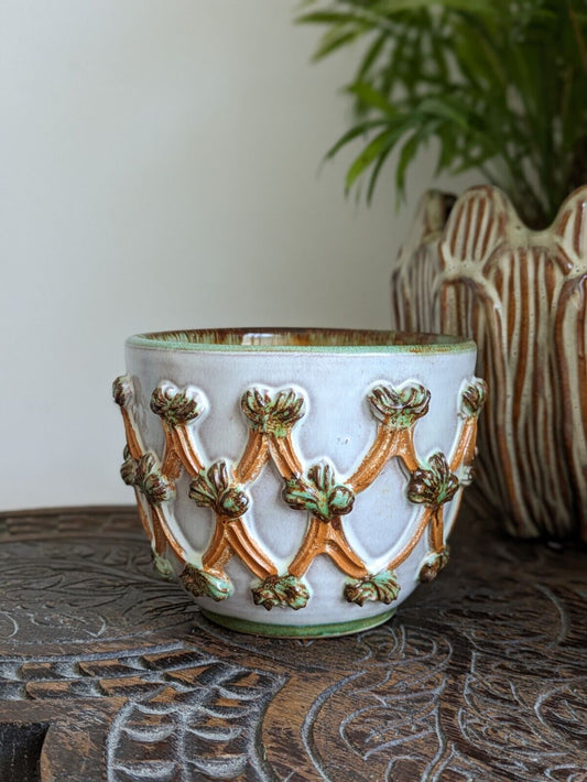 RARE HAND PAINTED ITALIAN POTTERY PLANT POT  VINTAGE MID CENTURY RETRO LATTICE 