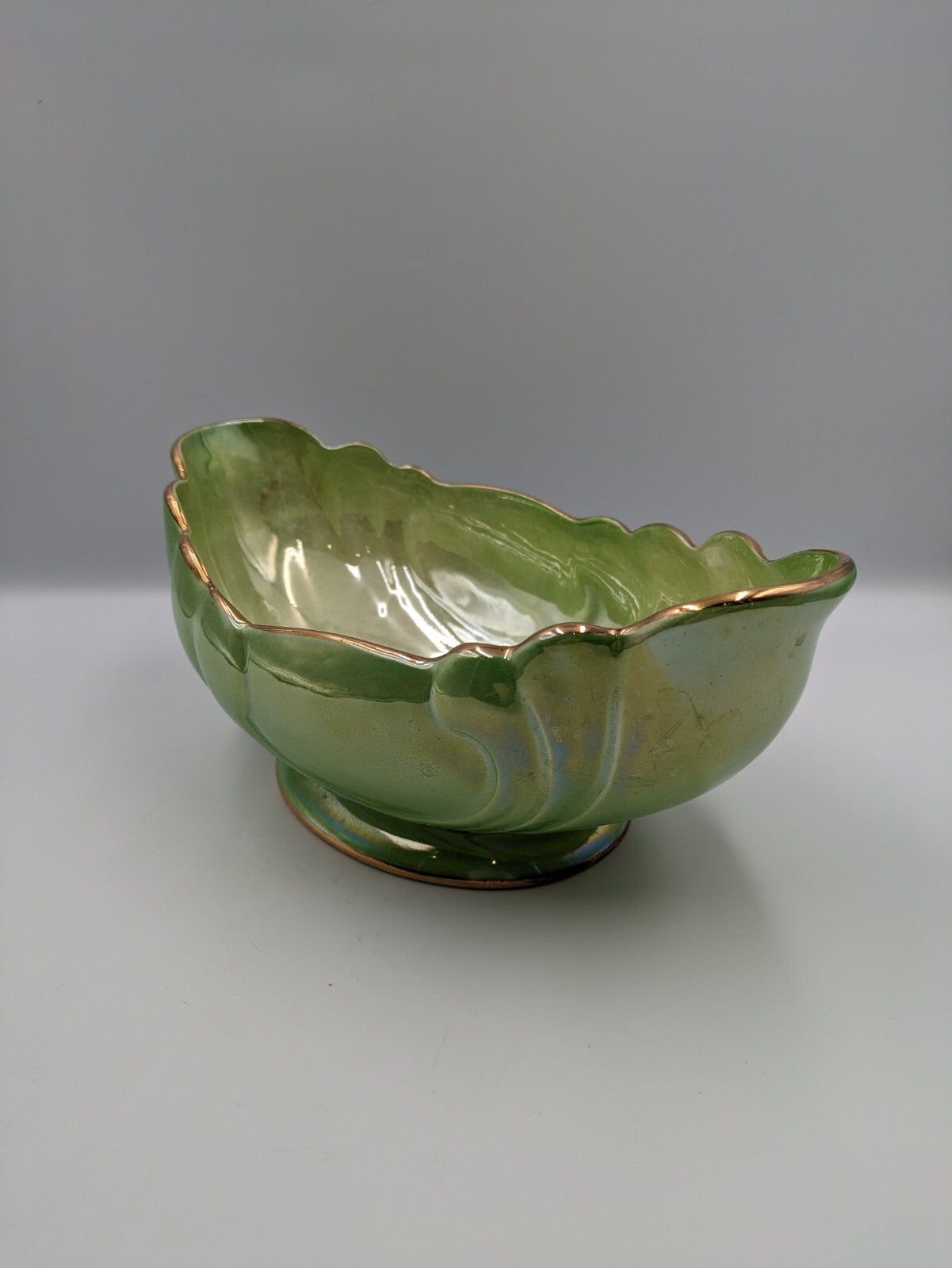 VINTAGE ART DECO MALING GREEN OMBRE LUSTRE WARE MANTLE VASE LARGE RETRO RARE OLD