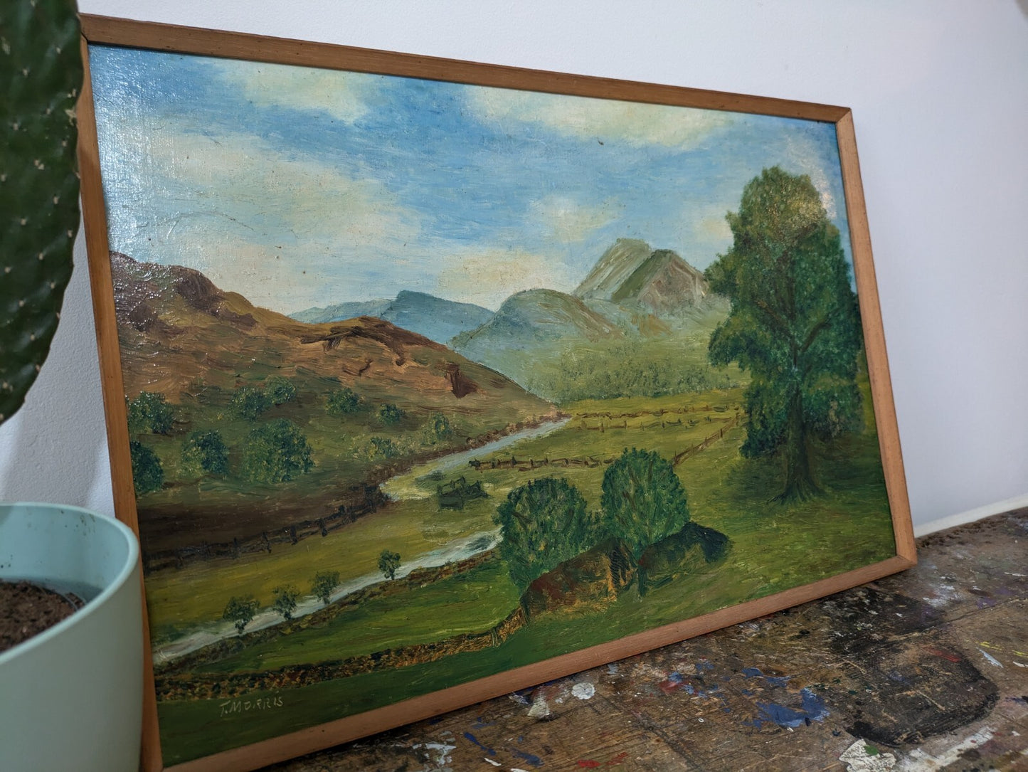 Vtg Painting T Morris Mountains Langdale Oil On Board Country Picture Landscape