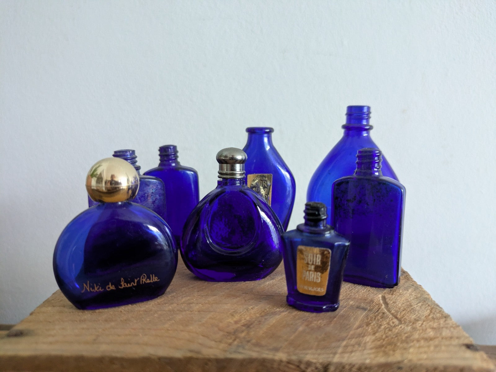 8x Niki de Saint Phalle Perfume Bottle Vtg Cobalt Blue Bourjois Soir de Paris 