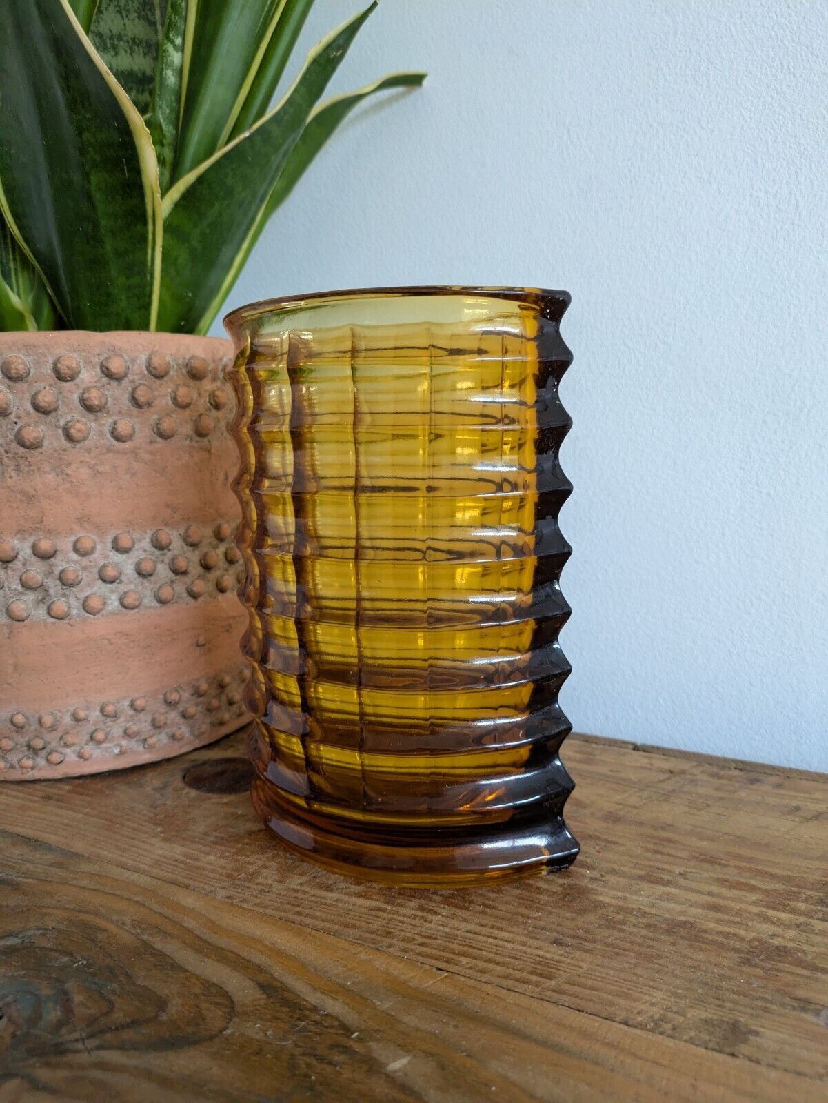 RARE 1975 Zabkowice Glass Works Amber Vase Jan Sylwester Drost New Look Optical 