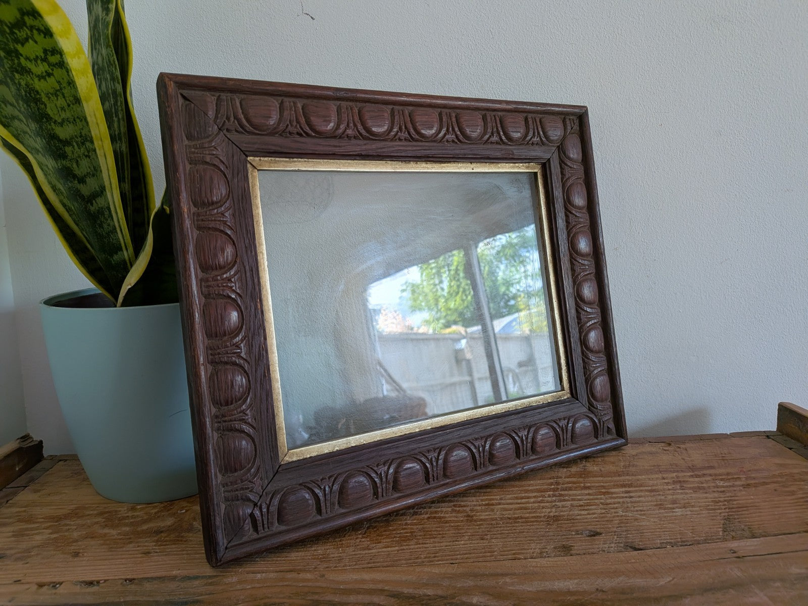 1920s Antique Oak Picture Frame Art Deco With Original Glazing Photo Art Carved