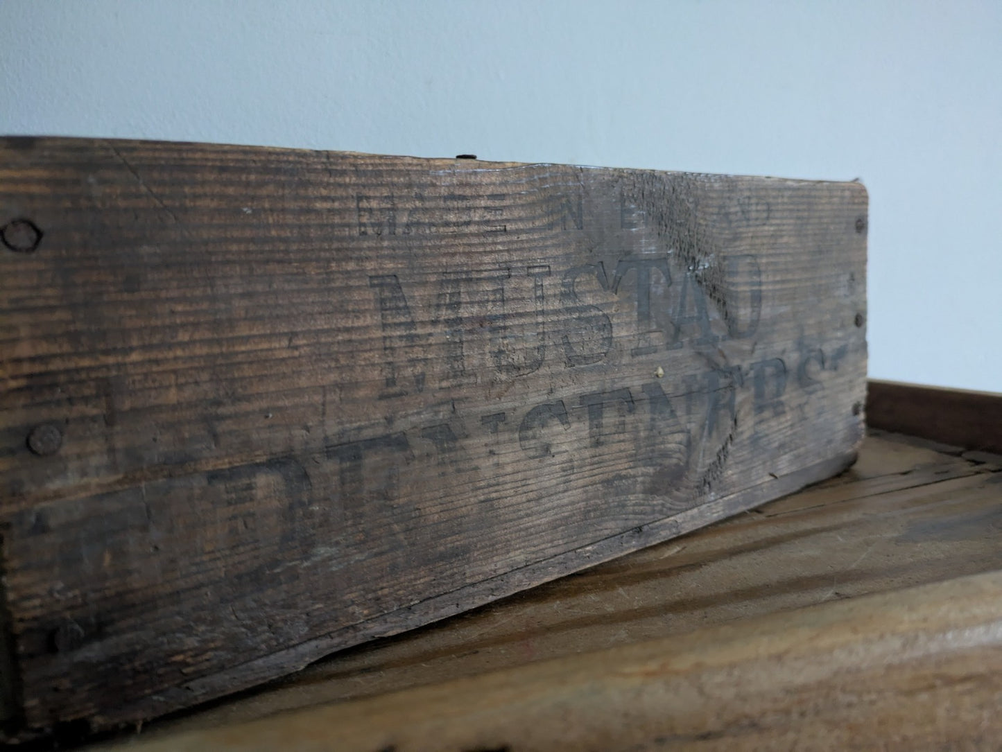 Vintage Wooden Mustard Denseners Crate Box Rustic Industrial Storage Advertising