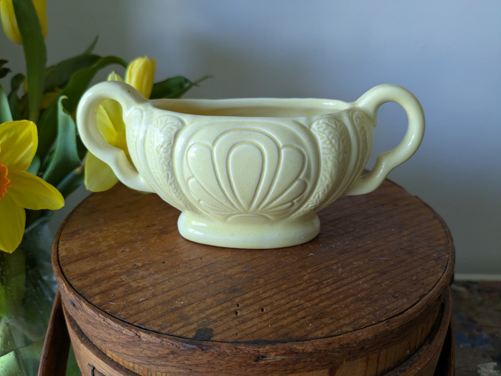 Vintage England PPC Pottery Art Deco Trophy Mantle Vase Mini Small Yellow Plant