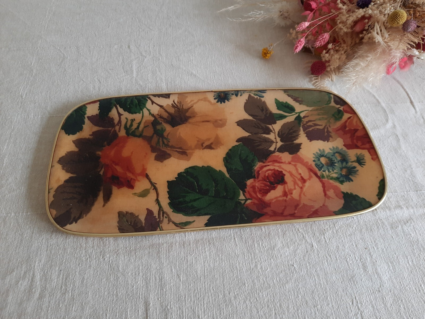 Vintage Chalford Glos Arnold Designs Ltd Tray Floral Fiberglass Oblong Rose Old
