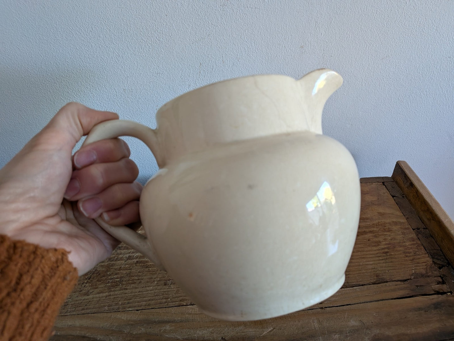 1940s Thomas Forester & Sons White Jug Pitcher Vase Crazing Buttering Vintage 