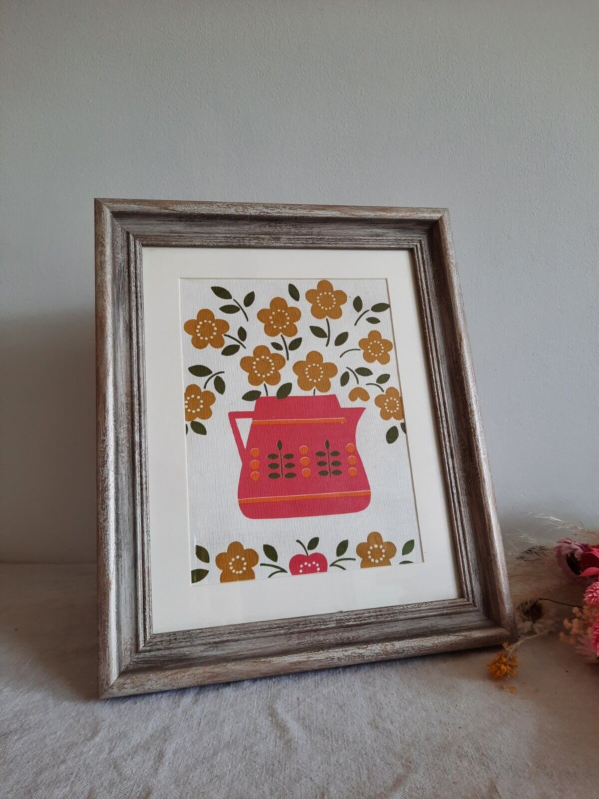 Floral picture Frame Wallpaper Sample gift framed Rare Retro Vtg Original Decor