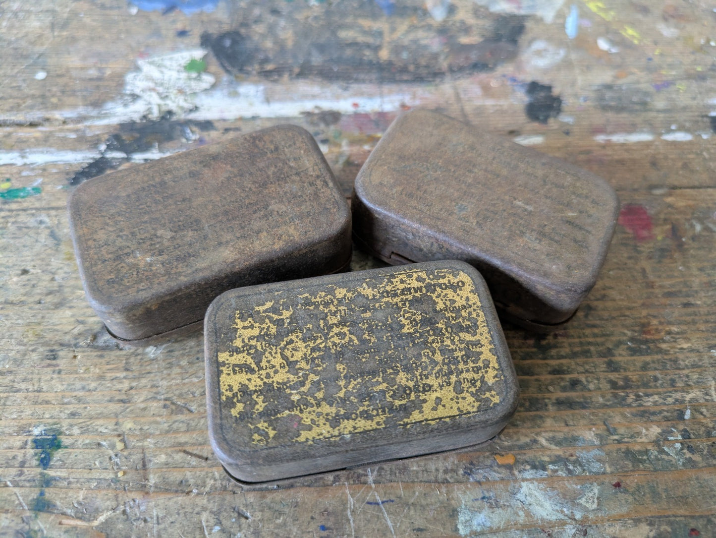 3x Vintage Miniature OXO Cubes Tins Small Rusty Kitchen Advertising Food Gravy 