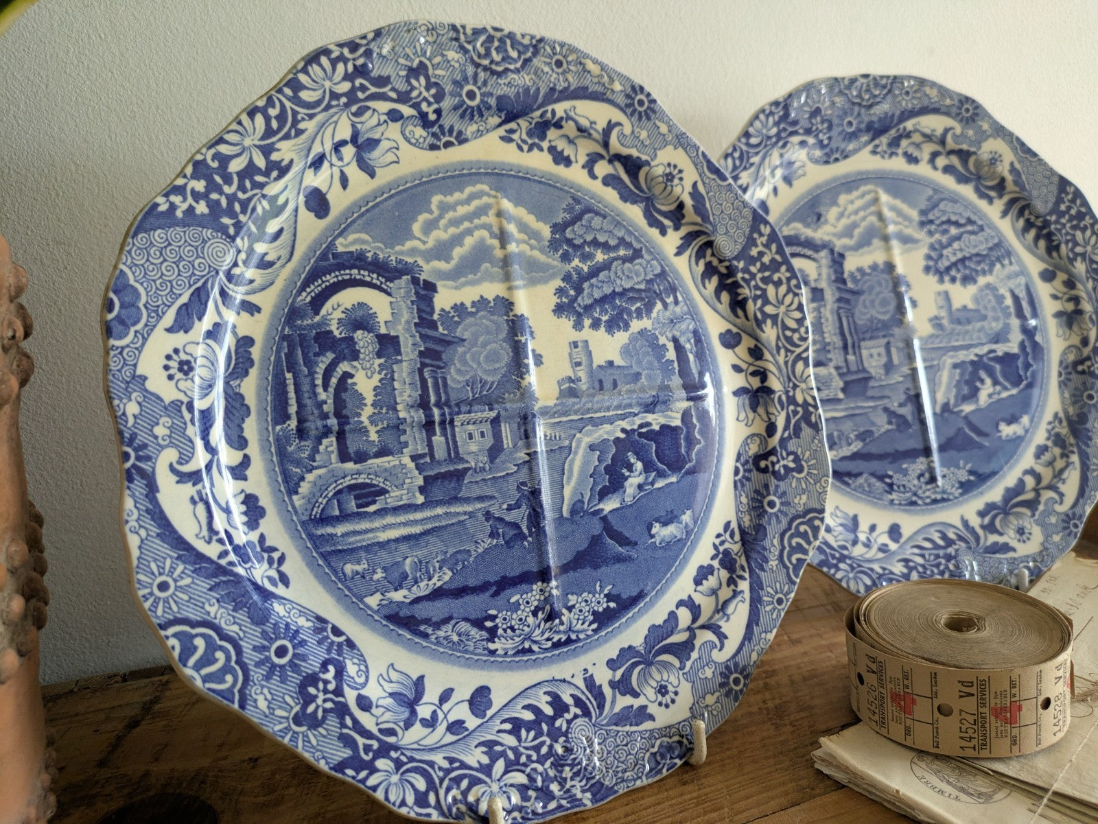 PAIR Vintage COPELAND SPODE'S 'Italian' Blue Divided Sandwich/Cake Plate c.1938 