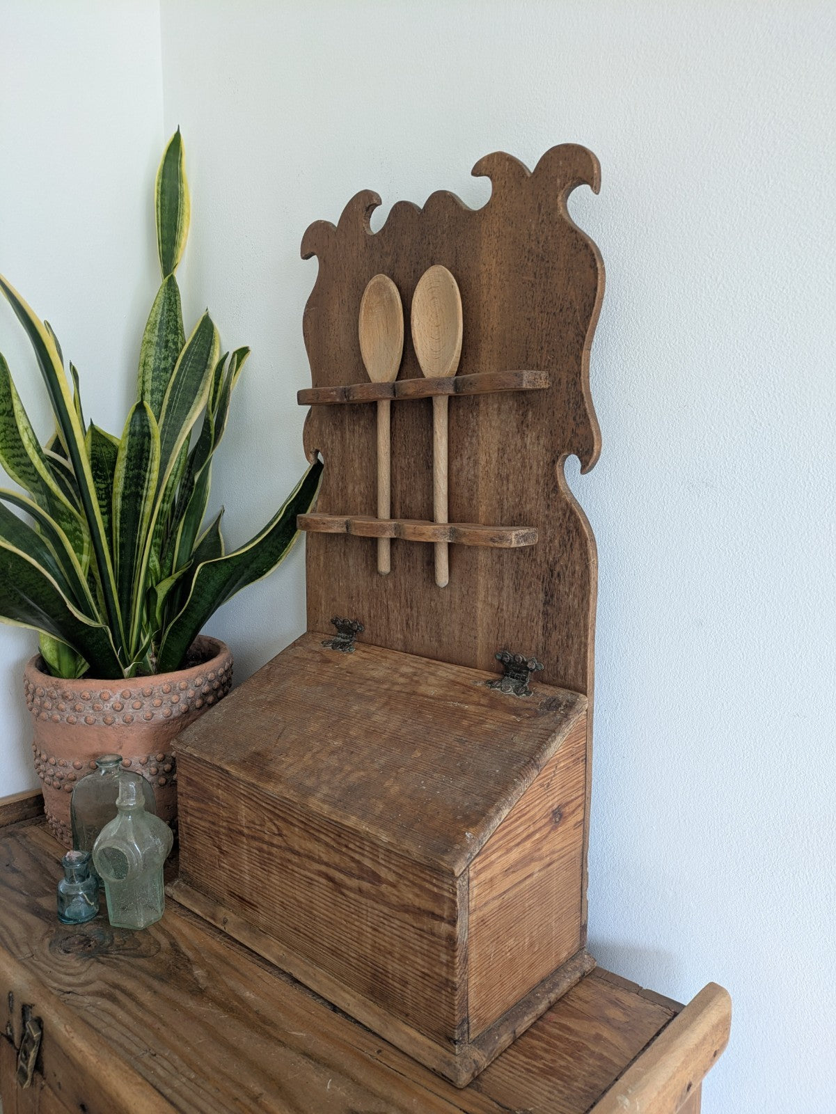 Antique Pine Spoon Rack Kitchen Rack 19th Century Rustic Kitchen Wall Candle Box