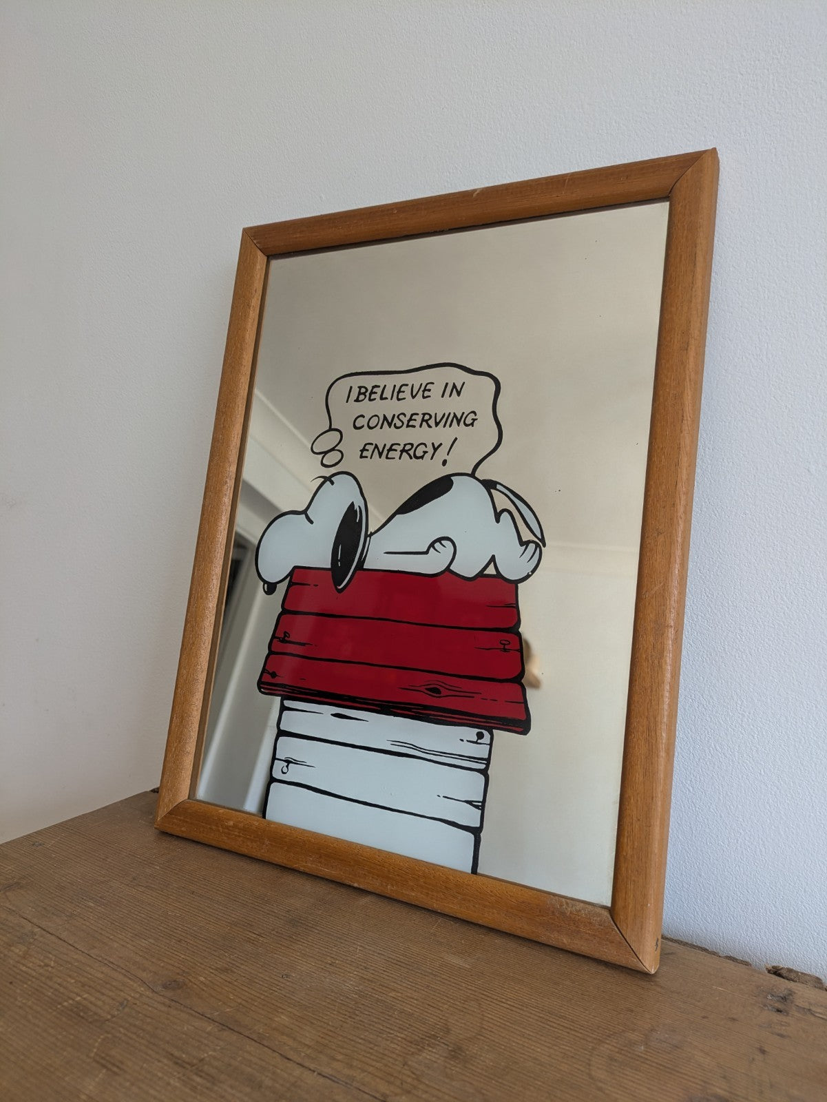 Vintage Snoopy Mirror Peanuts 1958 50’s I Believe In Conserving Energy 1950s VGC