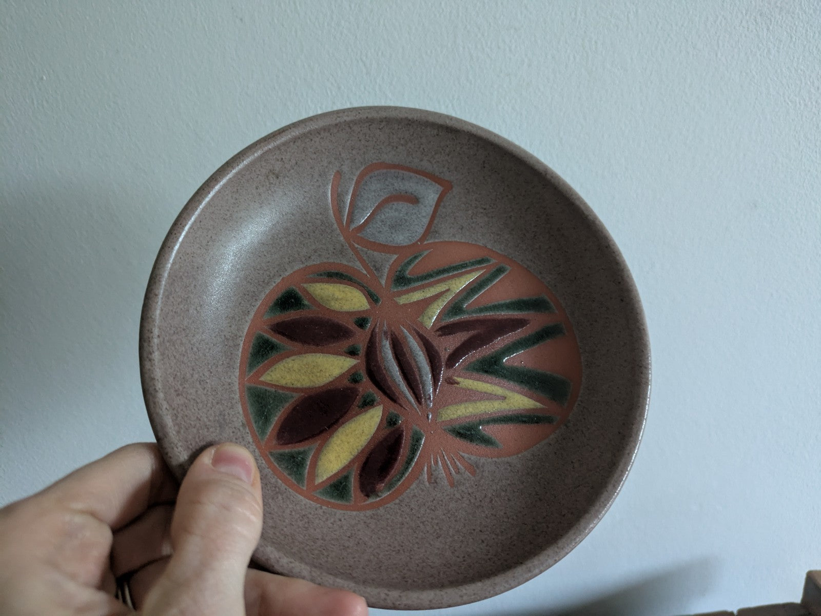 Rare Art Pottery Fruit Apple Dish Vintage 1950s 60s Picasso Style Mid Century