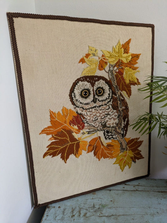 Vintage Retro Creative Dimensions Linda K Powell 1977 Owl Completed Needle Work