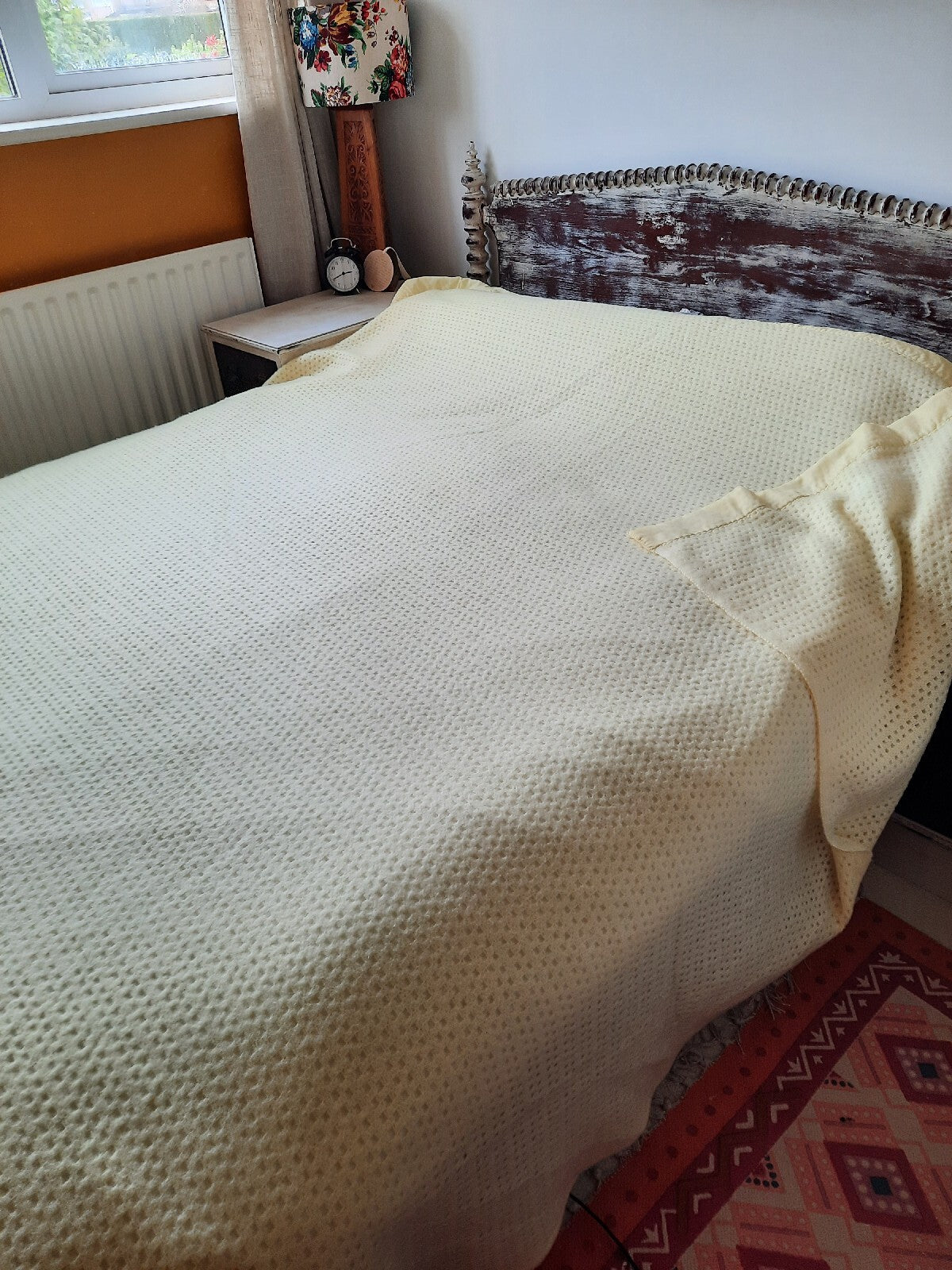 Vintage Witney honeycomb yellow cellular Blanket 251cm x 257cm retro Warm Throw