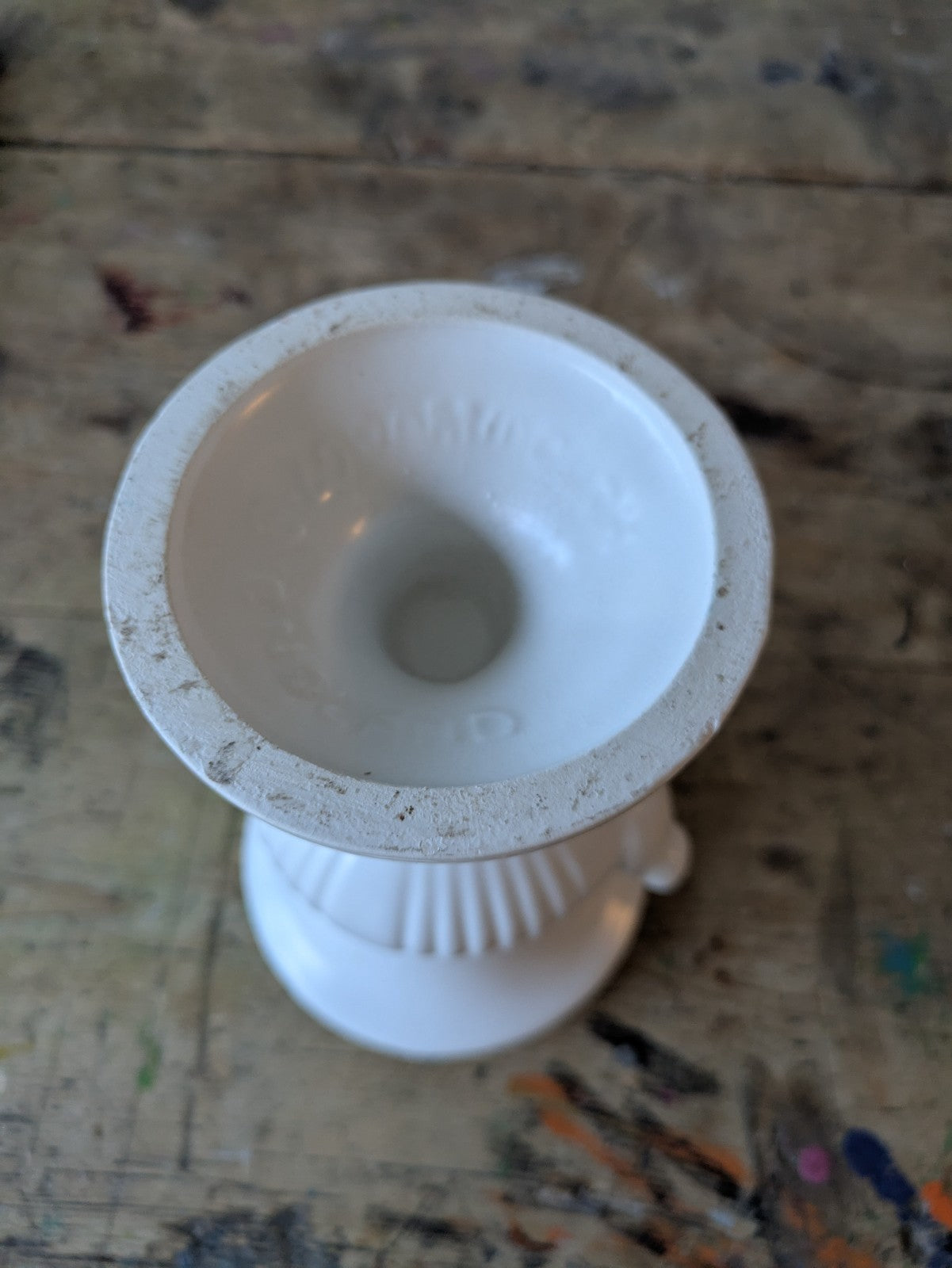Vintage Dartmouth Potteries White Classical Ribbed Handled Rose Bowl Urn Vase
