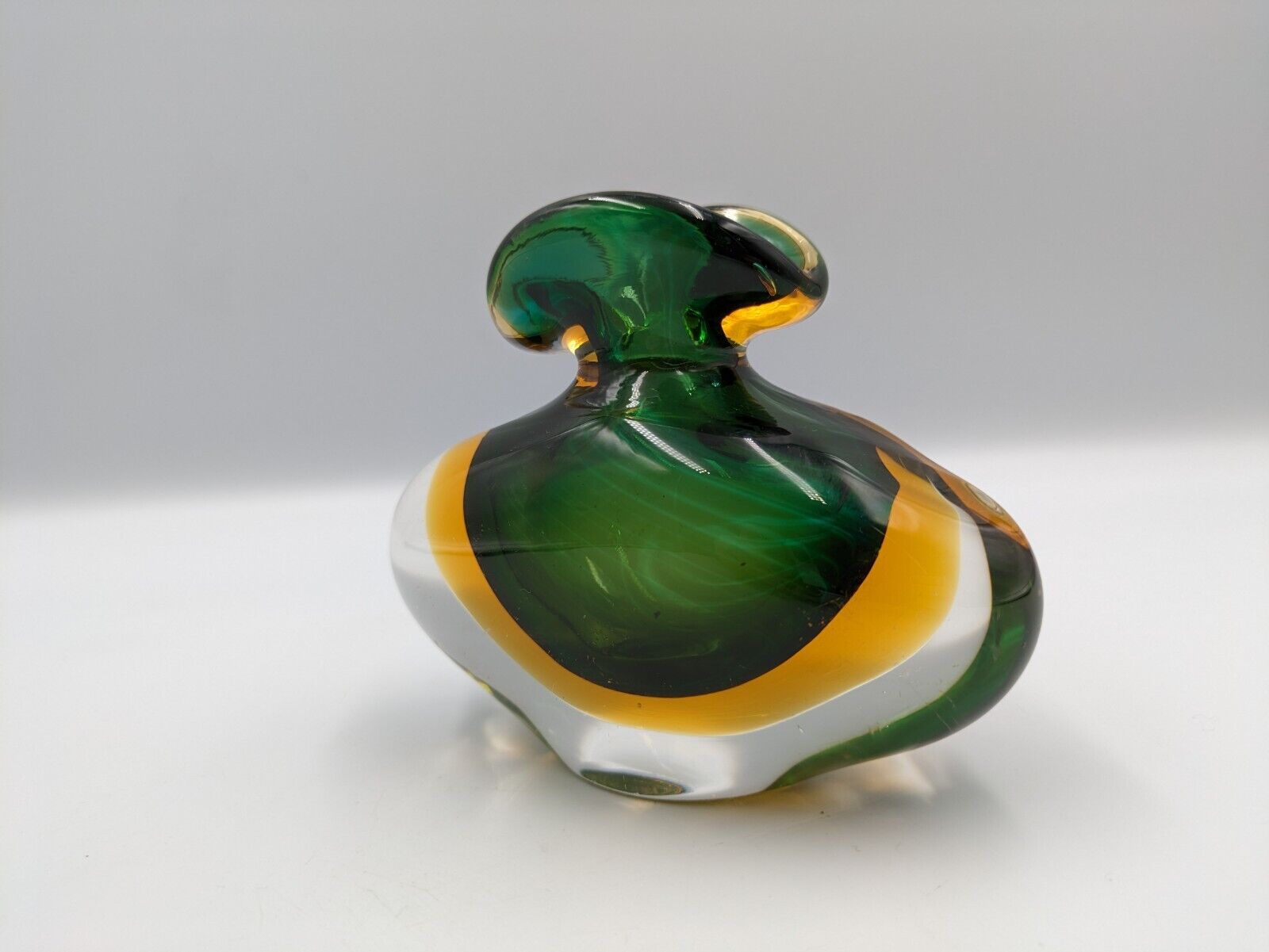 Murano Sommerso Hand Blown Art glass Green Amber Cased Italian perfume Bottle UV