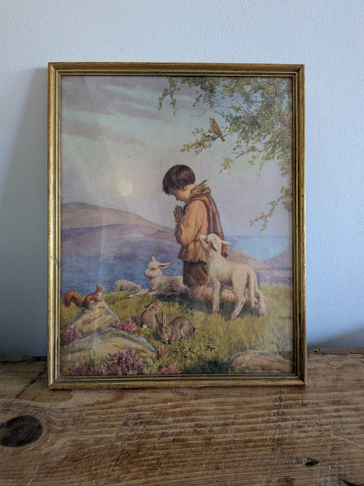 Vintage Framed Margaret Tarrant Print "He Prayeth Best Who Loveth Best" Picture 