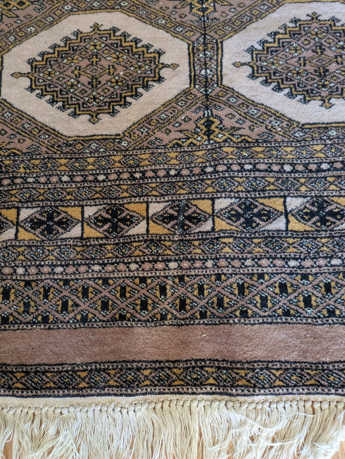 Cream Bokhara Hand Knotted Oriental Wool Afghan Turkmen Area Rug Gul Motif  Vgc