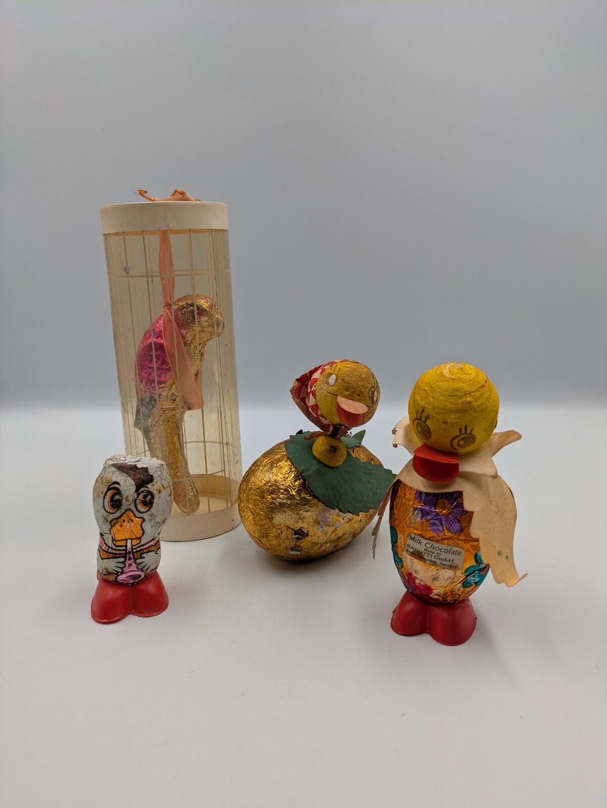 4x Vtg Chocolate Confectionary Shop Display Sarotti Chick Easter Bird Parrot Old