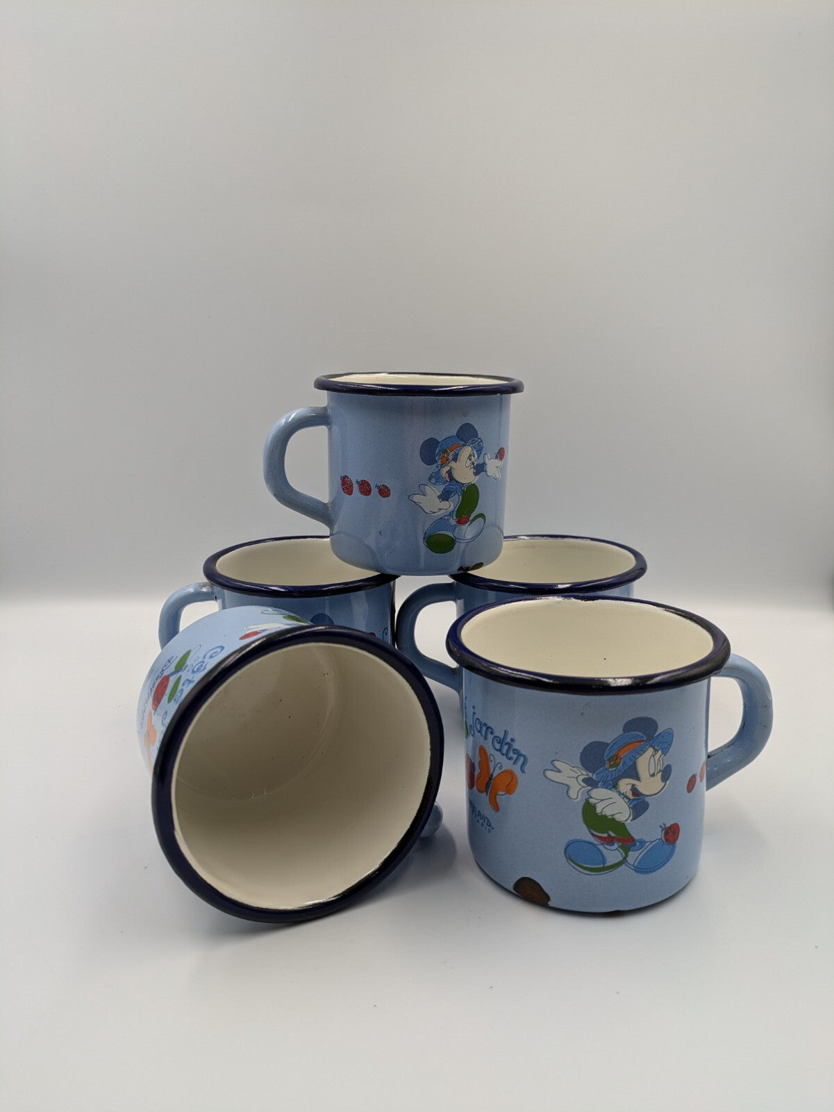 5x Disneyland Paris Mickey Mouse Mugs Camping Collectible Vtg Côté Jardin Blue