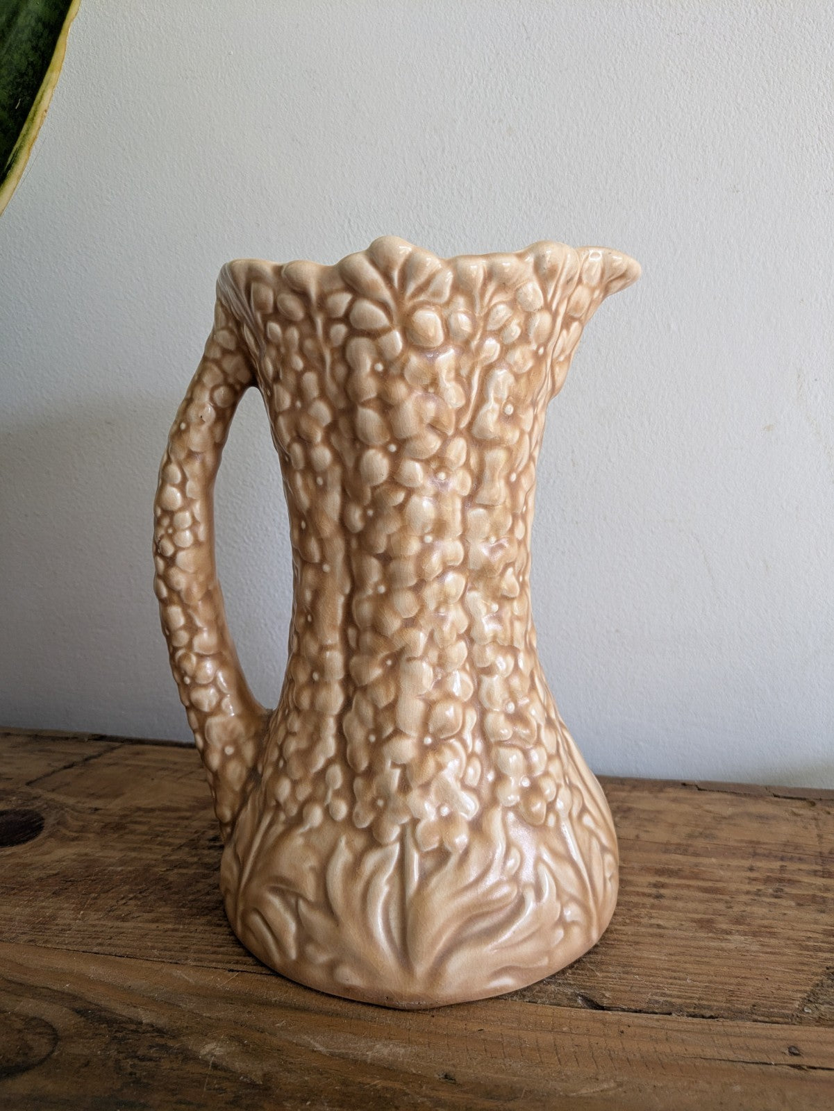 Vintage Sylvac Hollyhock Jug No. 1962 Large Satin Beige Floral Pitcher Vase Old