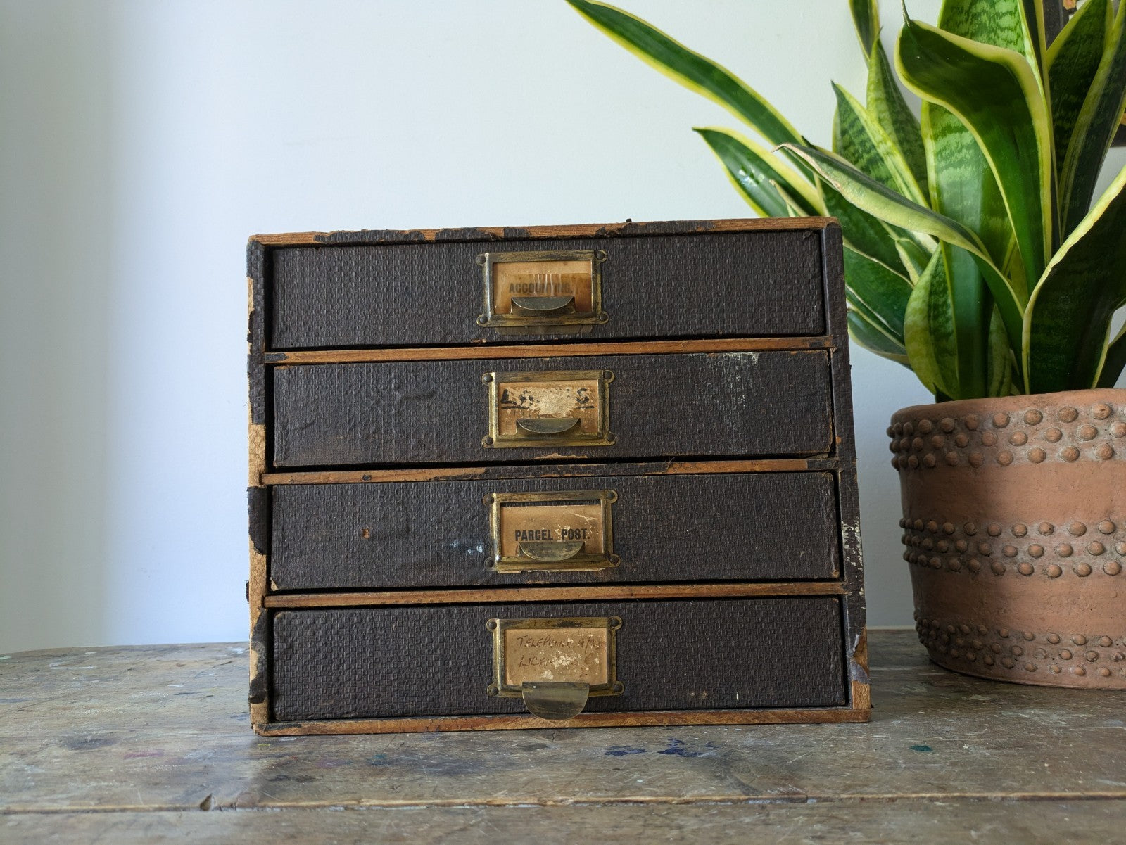 Vintage 4 Drawer Stationary Drawers Box Display Cabinet Industrial Office Desk 