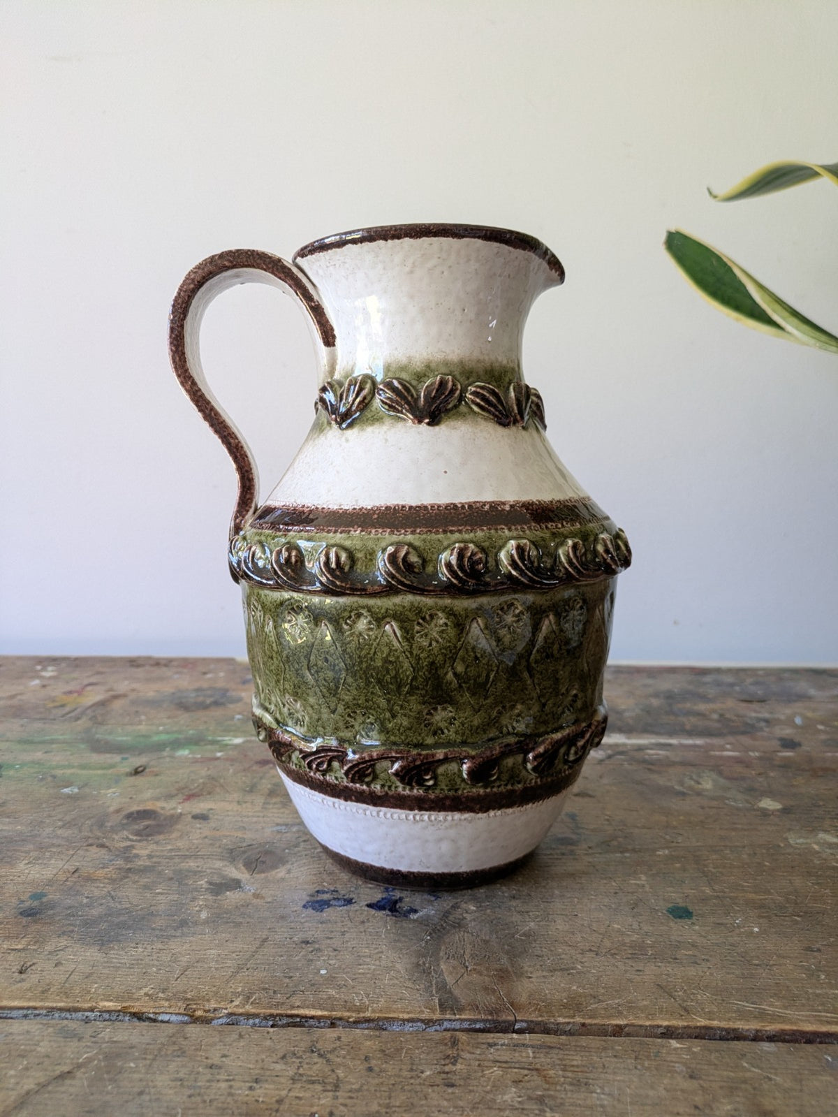 Italian Nuovo Rinascimento Jug Vase c1950s Rare Lrge Green Bitossi Influence Vtg