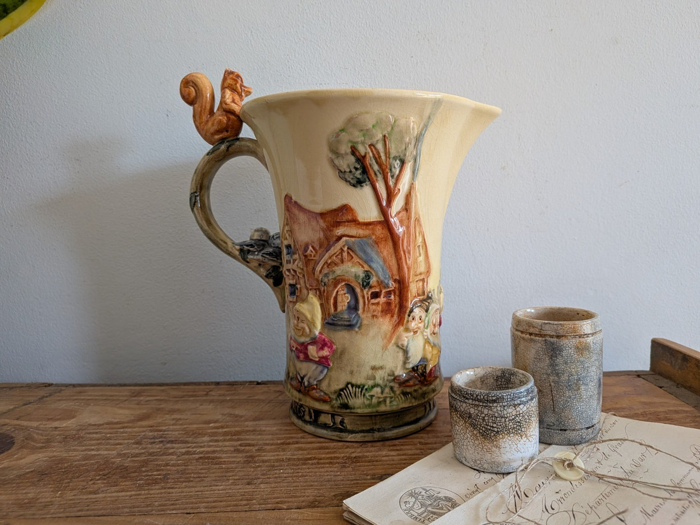 Rare Wadeheath Musical Snow White & The Seven Dwarfs Jug c1938 Art Deco, Working