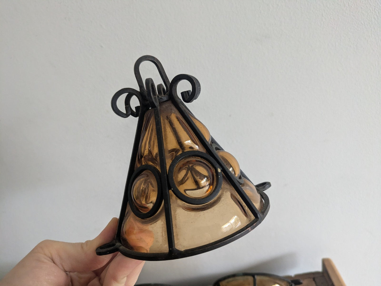Vintage Reclaimed Seguso Murano Caged Bubble Amber Glass Pendant Shade Salvaged