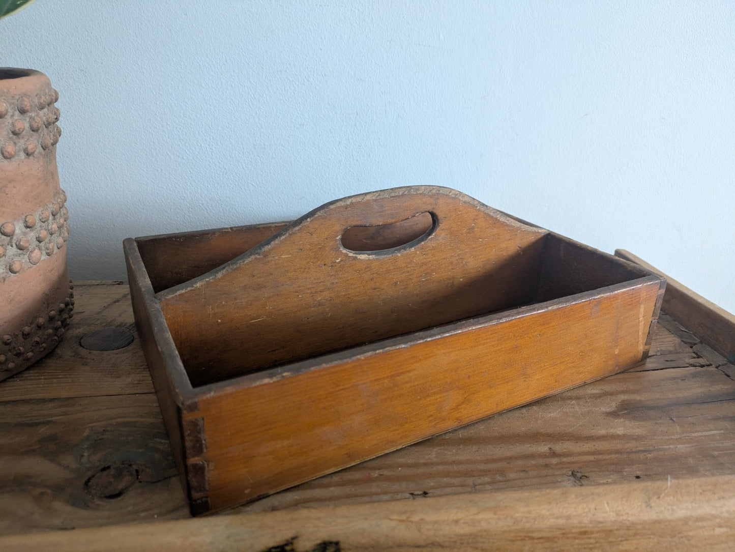 Vintage Antique Wooden Cutlery Tray / Knife Box Kitchen Trug Sectional Prop Old