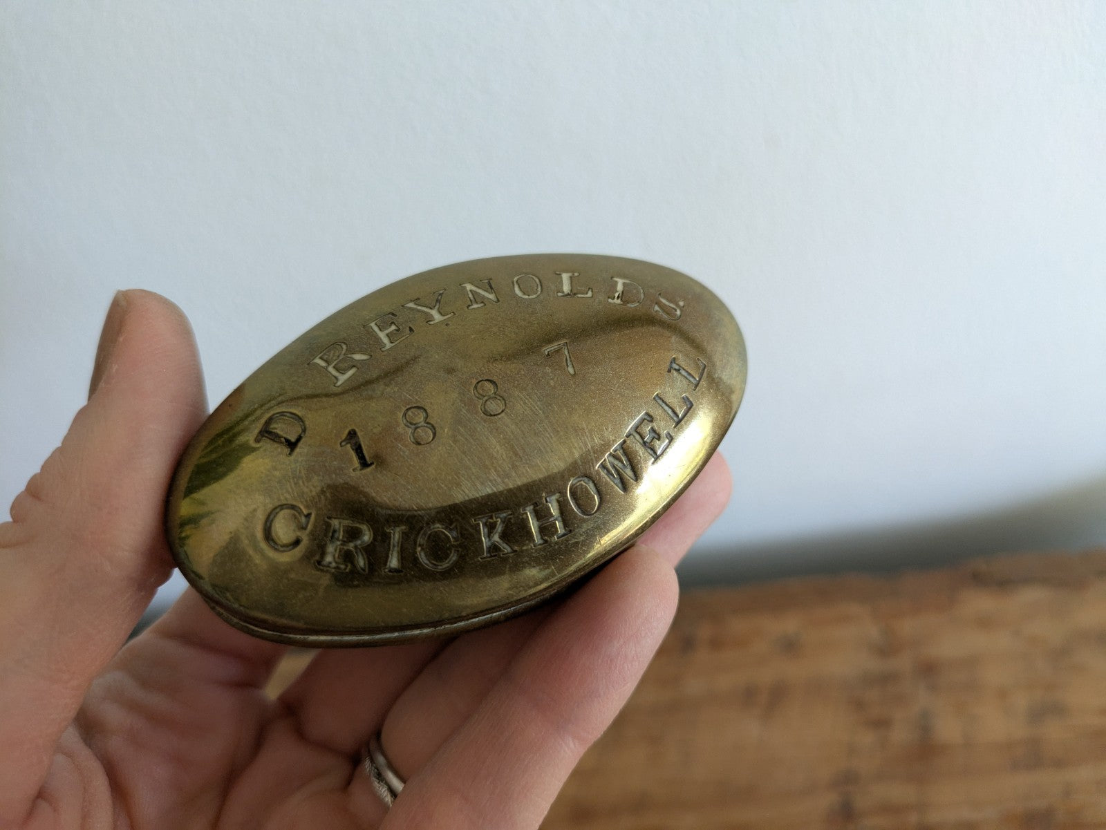 Antique Brass Miners Snuff Box D Reynolds 1887 Hinged Lid Tobacco Tin Crickhowel