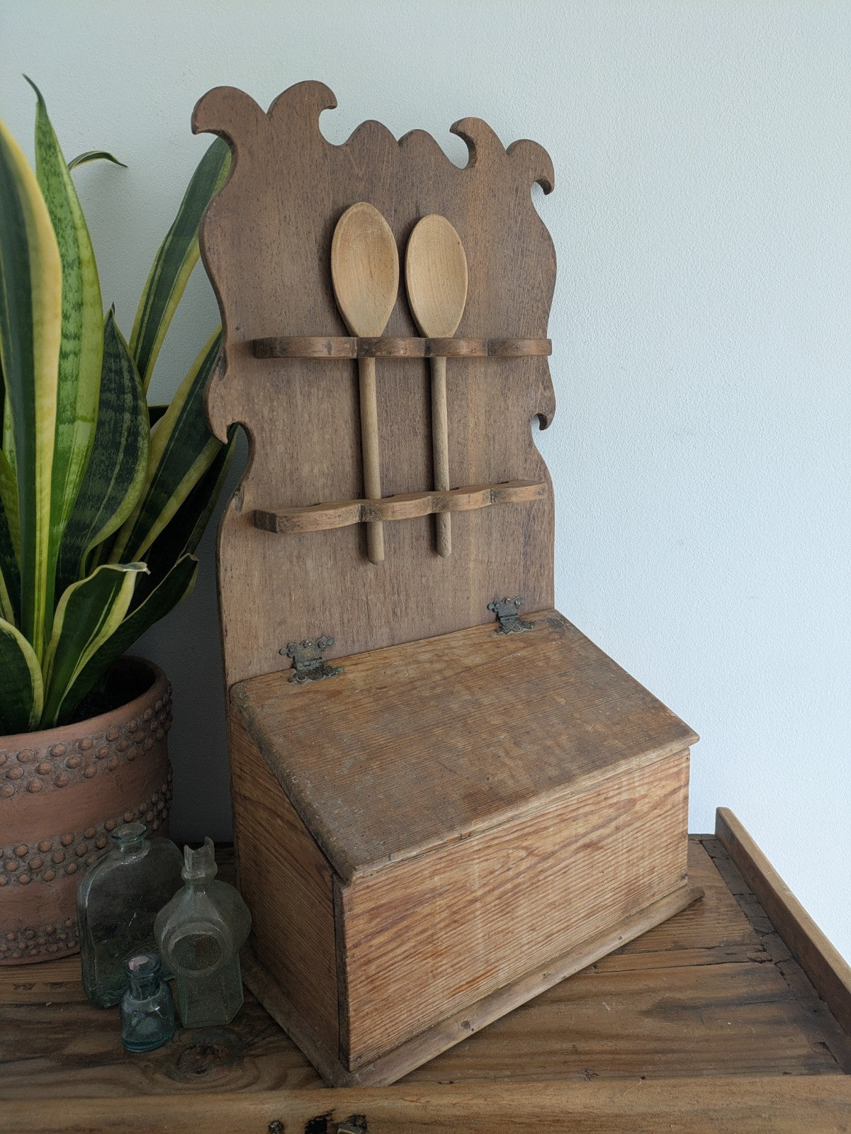 Antique Pine Spoon Rack Kitchen Rack 19th Century Rustic Kitchen Wall Candle Box