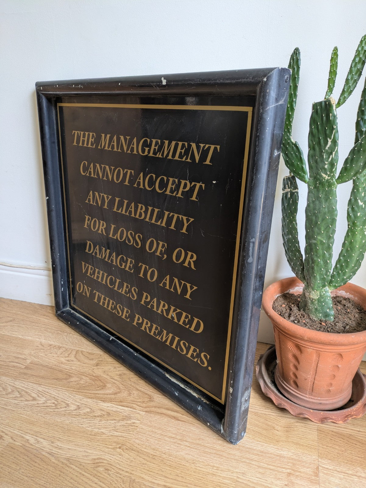 Vintage Large Metal Pub Sign No Liability Valuables Dining Car Park Black Square