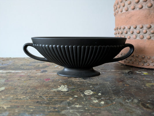 Small Wedgwood of Etruria Oval Black Urn Vintage Double Handled Vase Prop Vgc 