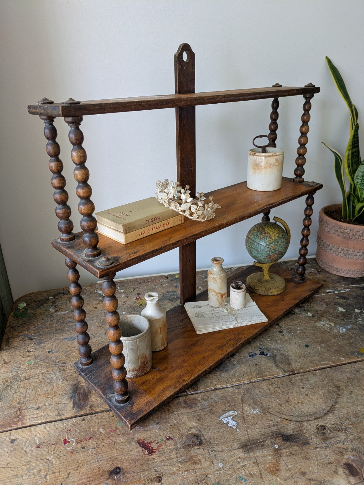 Antique Victorian French Console Shelves Whatnot Shelves with Bobbin Spindles