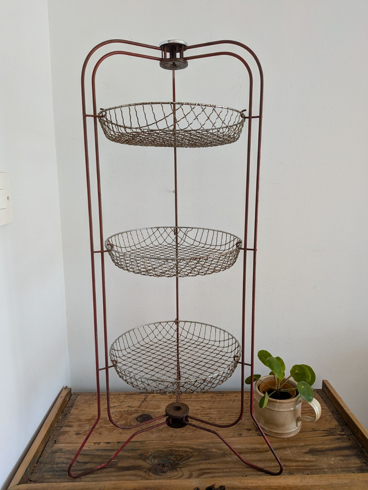Vintage Retro Metal 3 Tier Vegetable Rack Storage Fruit Fold Baskets Kitchen Red