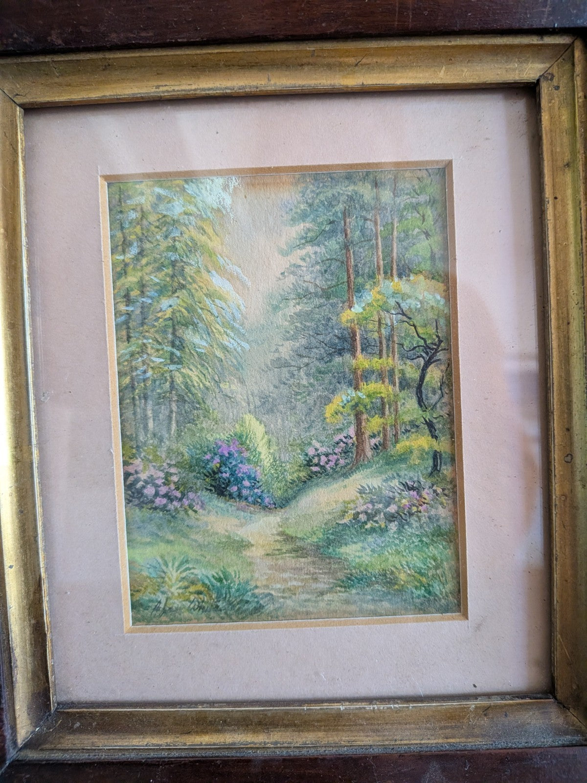 Pair Antique Framed Alan White Vtg Watercolour Signed Langcliff Woods Painting 
