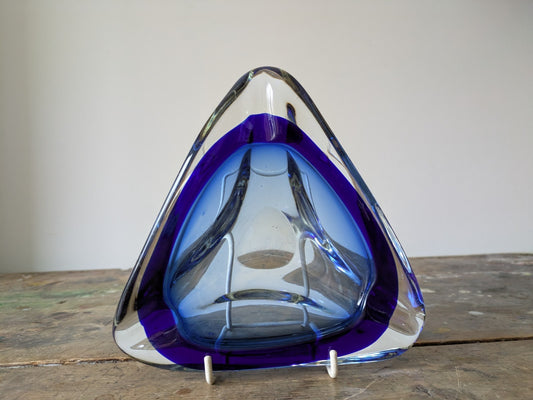 VINTAGE ITALIAN MURANO SOMMERSO  ART GLASS DISH MID CENTURY Modern Ash Tray BLUE