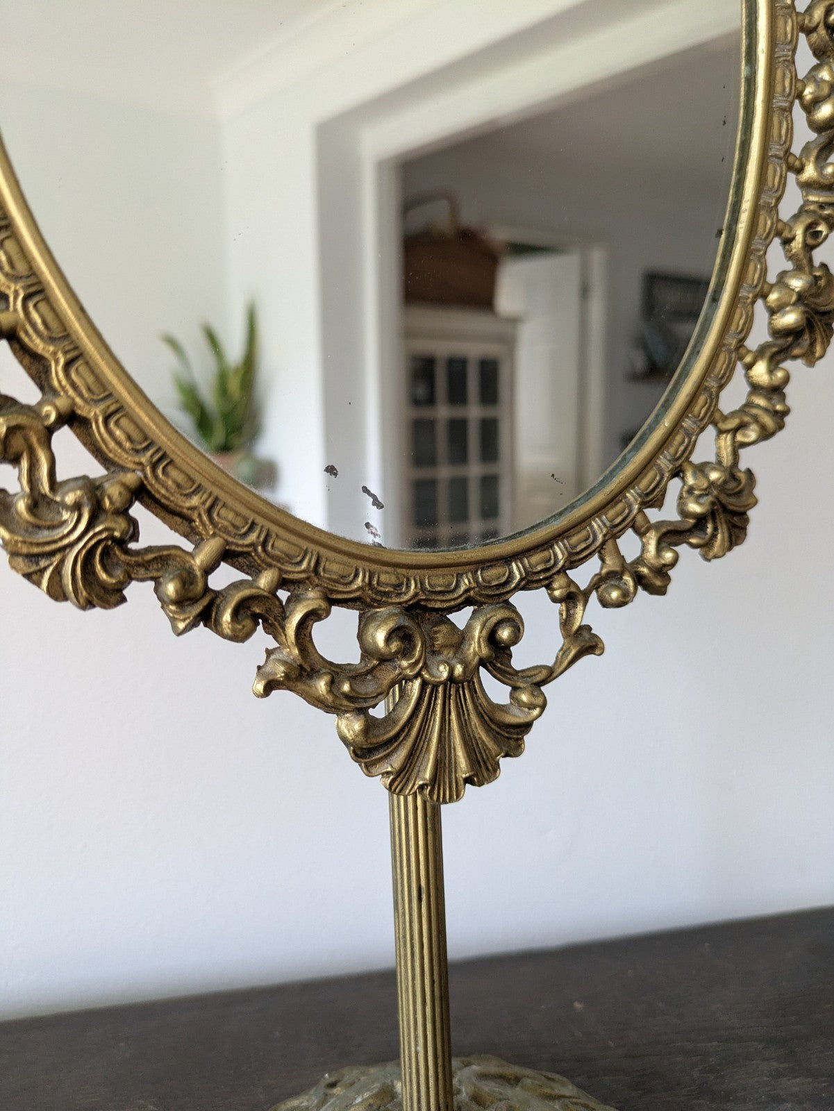 Antique Vintage Oval Dressing Cast Metal Table Vanity Swing Mirror French Style