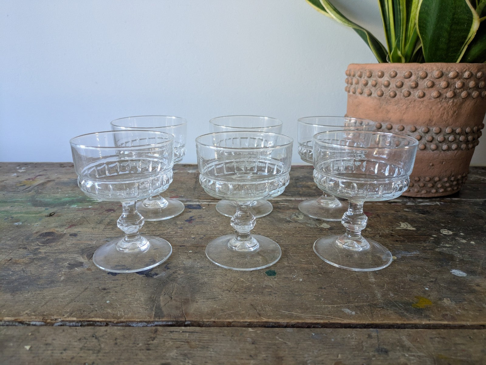 6x Vintage Champagne Luminarc French Crystal Glasses Set Pudding Dishes  Quality